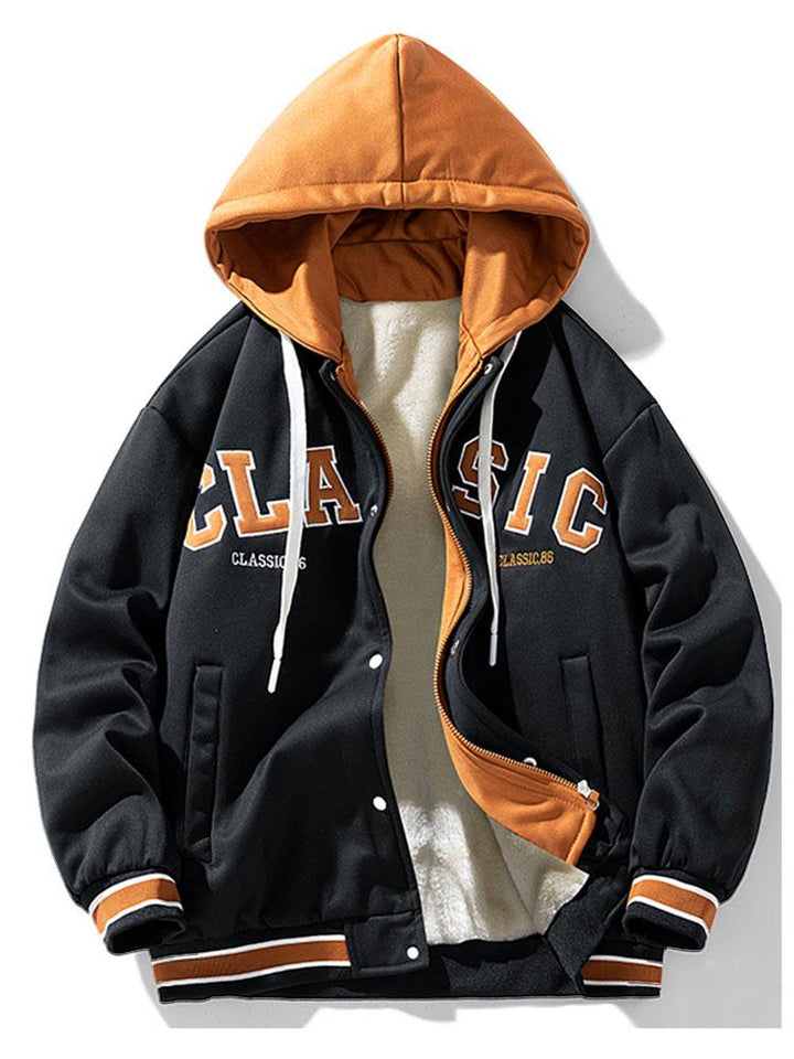 2 In 1Plush Lined Corduroy Hooded Baseball Jacket