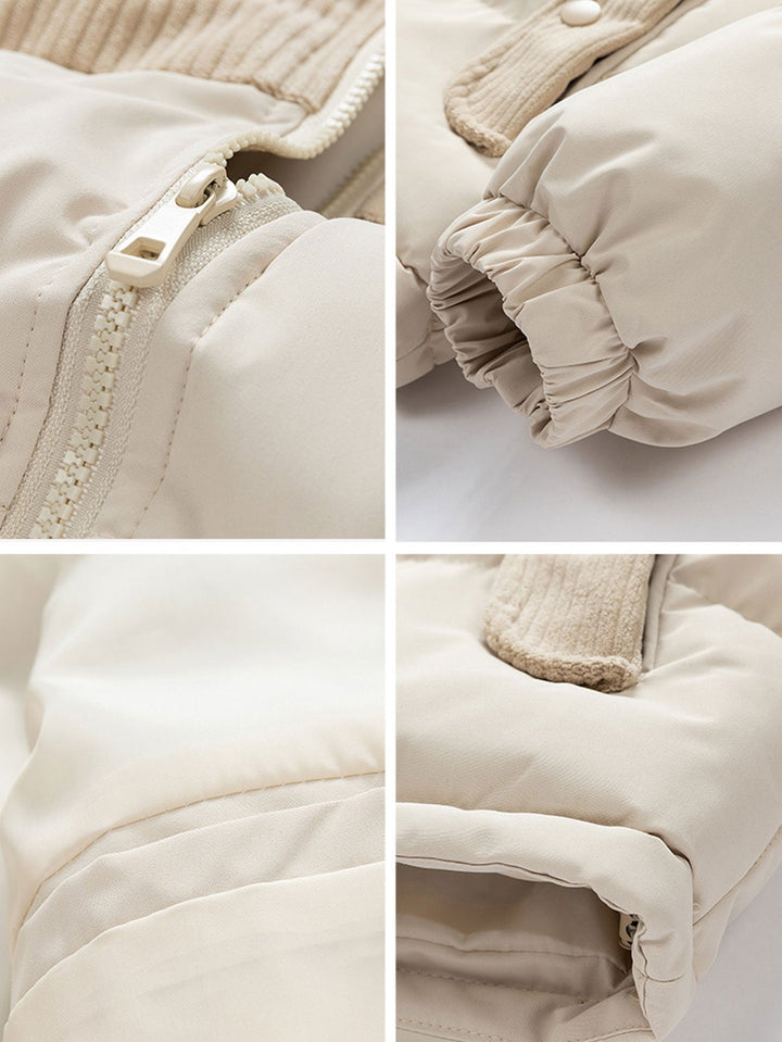 Corduroy Patchwork Zip Up Puffer Coat