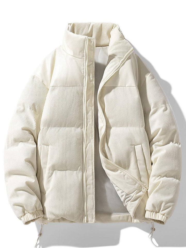 Corduroy PU Patchwork Puffer Coat