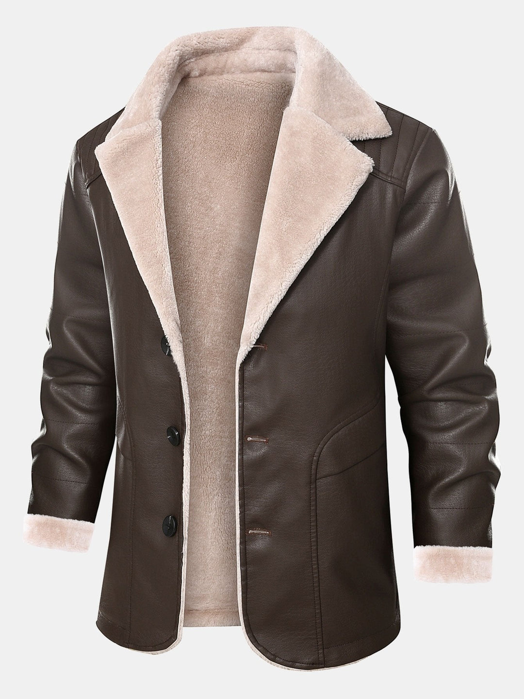 Faux Fur Lined PU Leather Blazer
