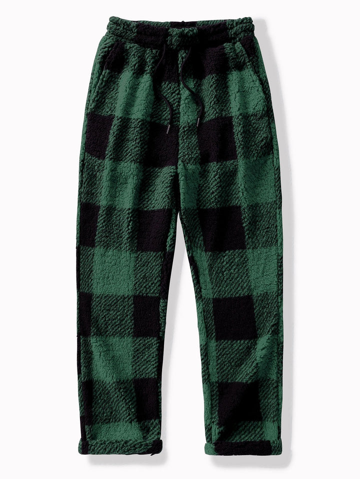 Straight Leg Plaid Pattern Teddy Pants