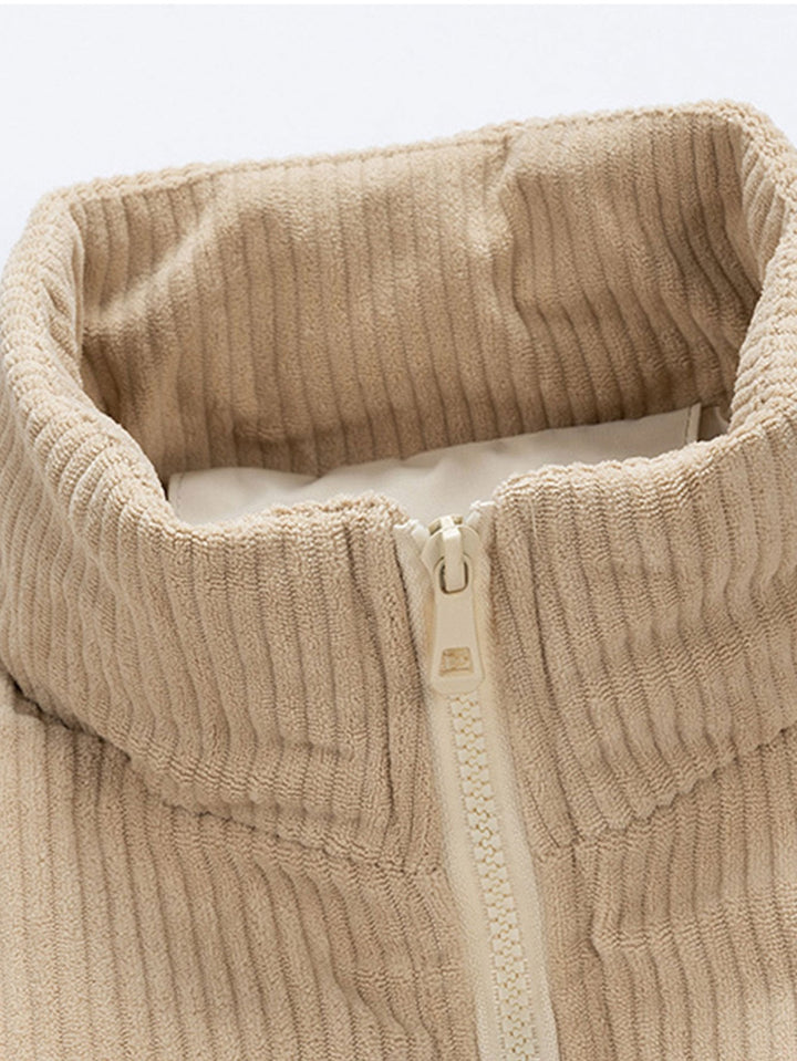 Corduroy Patchwork Zip Up Puffer Coat