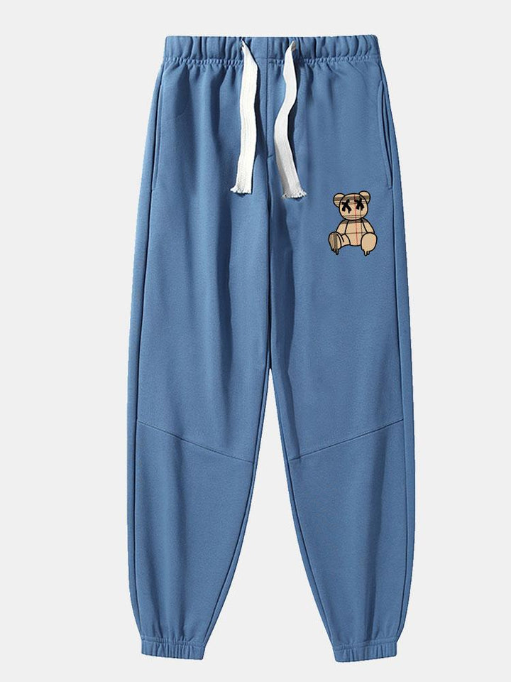 Plaid Pattern Dissolving Bear Print Cotton Blend Jogger Pants