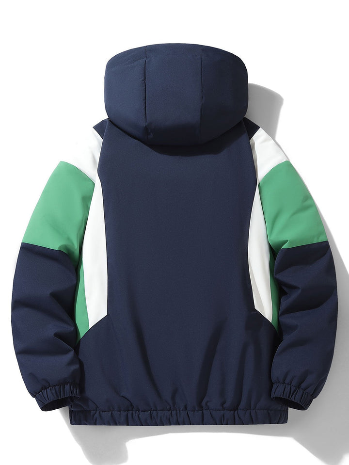 Teddy Fleece Lined Color Block Hooded Windbreaker