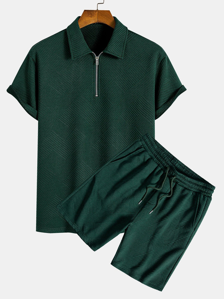 Stripe Jacquard Zip Up Polo &amp; Shorts