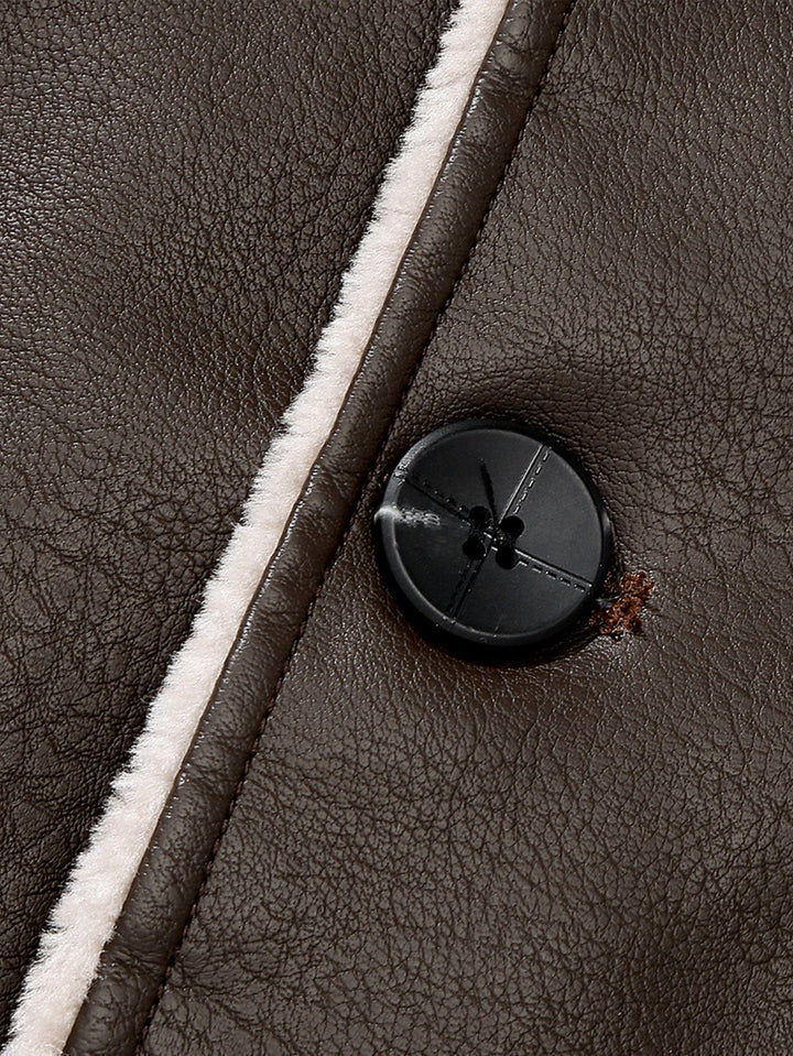 Faux Fur Lined PU Leather Blazer