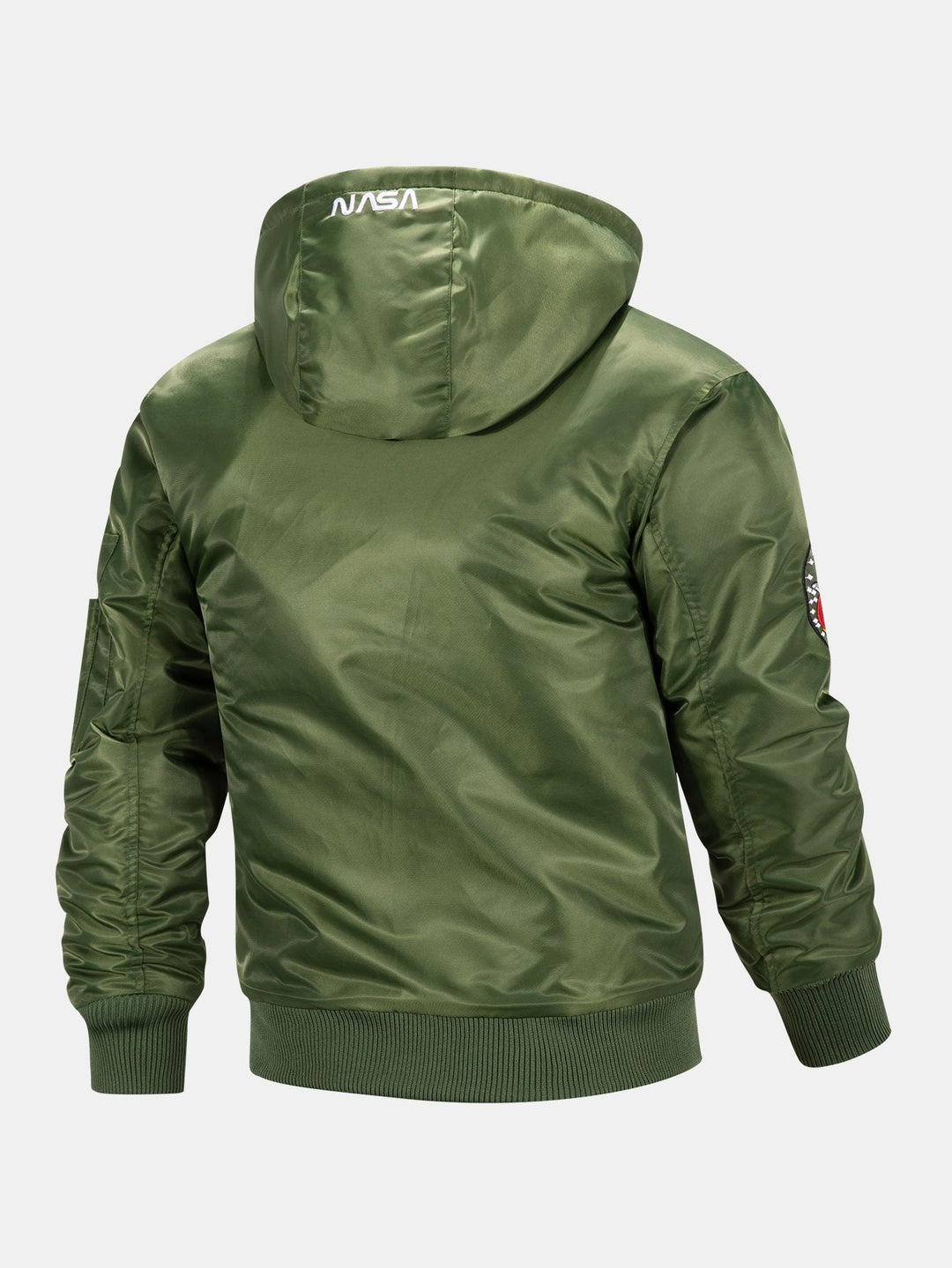 NASA Embroidery Quilted Lined Detachable Hooded Bomber Jacket