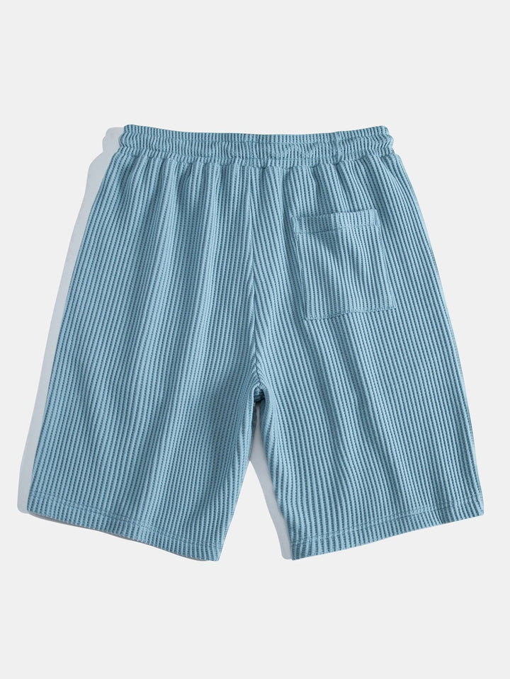Waffle Johnny Collar Polo With Pocket &amp; Drawstring Knitted Waffle Shorts