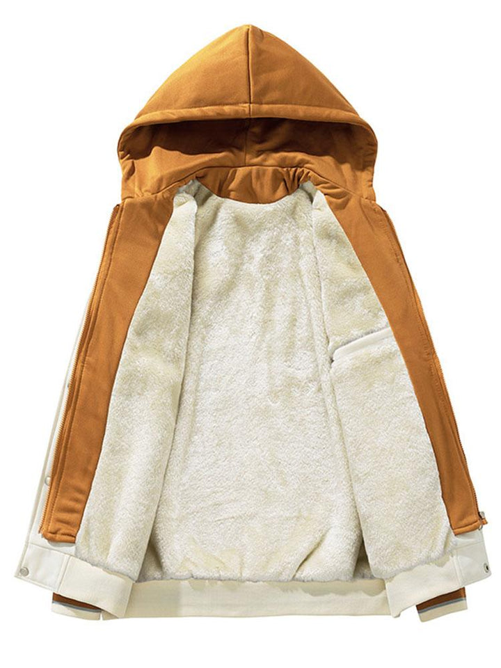 2 In 1Plush Lined Corduroy Hooded Baseball Jacket