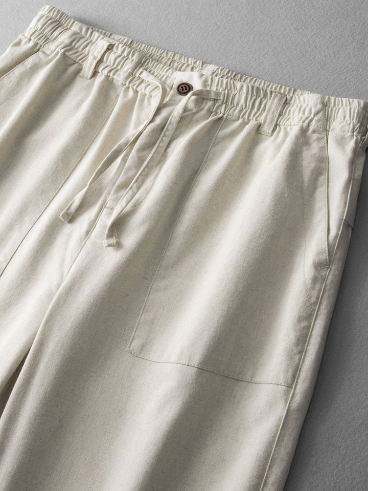 Straight Leg Linen Cotton Blend Pants