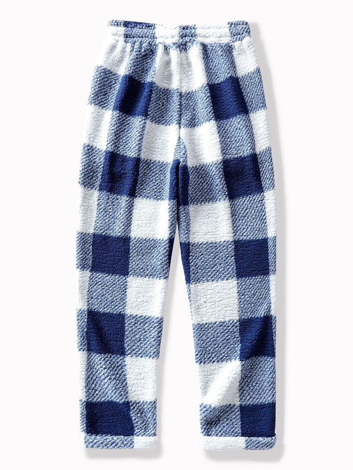 Straight Leg Plaid Pattern Teddy Pants