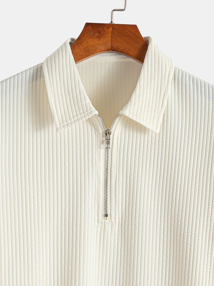 Muscle Fit Ribbed Half Zip Polo &amp; Shorts