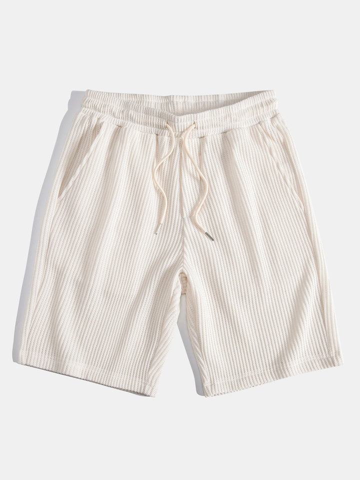 Short Sleeved Waffle Polo &amp; Drawstring Knitted Waffle Shorts