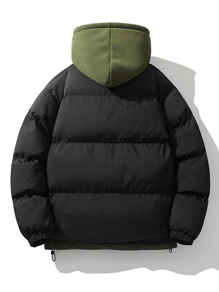 Contrast Zip Up Hooded Puffer Coat