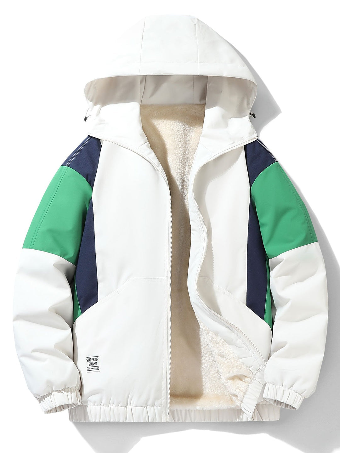 Teddy Fleece Lined Color Block Hooded Windbreaker
