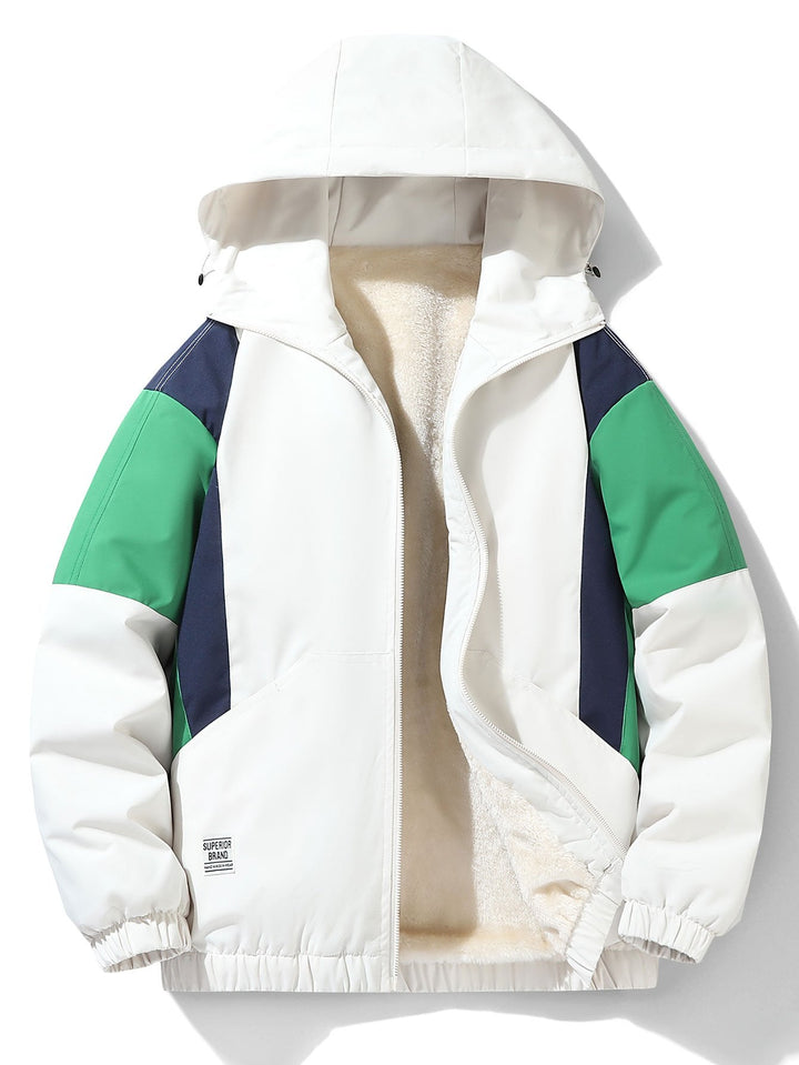 Teddy Fleece Lined Color Block Hooded Windbreaker