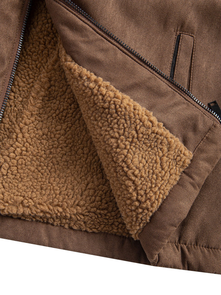 Zip Up Teddy Lined Faux Suede Jacket