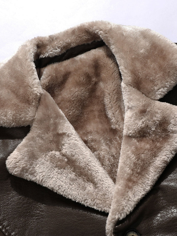 Long Line Faux Fur Lined PU Leather Coat