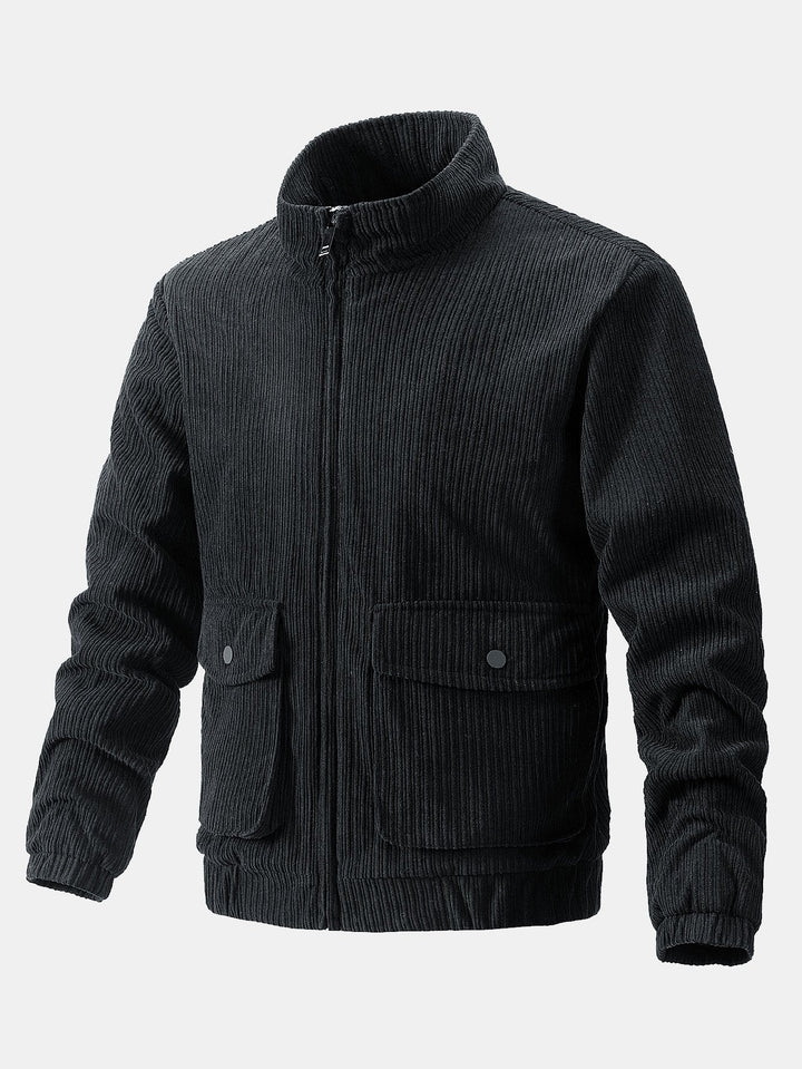 Funnel Neck Zipped Corduroy Jacket