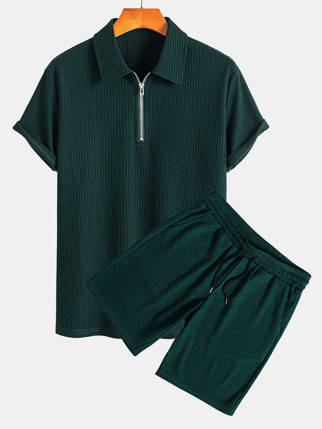 Muscle Fit Ribbed Half Zip Polo &amp; Shorts