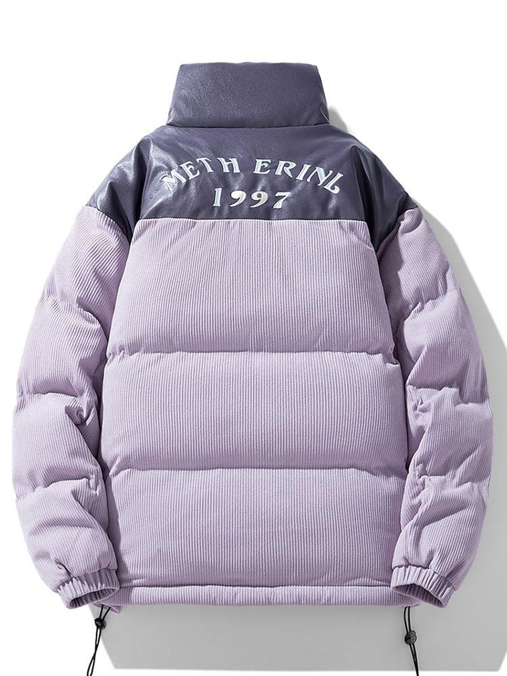 Corduroy PU Patchwork Puffer Coat