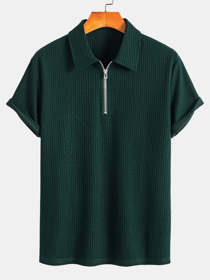 Muscle Fit Ribbed Half Zip Polo &amp; Shorts