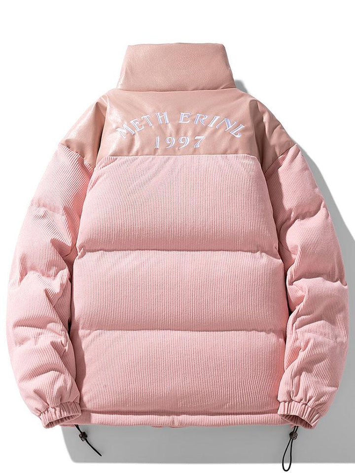 Corduroy PU Patchwork Puffer Coat