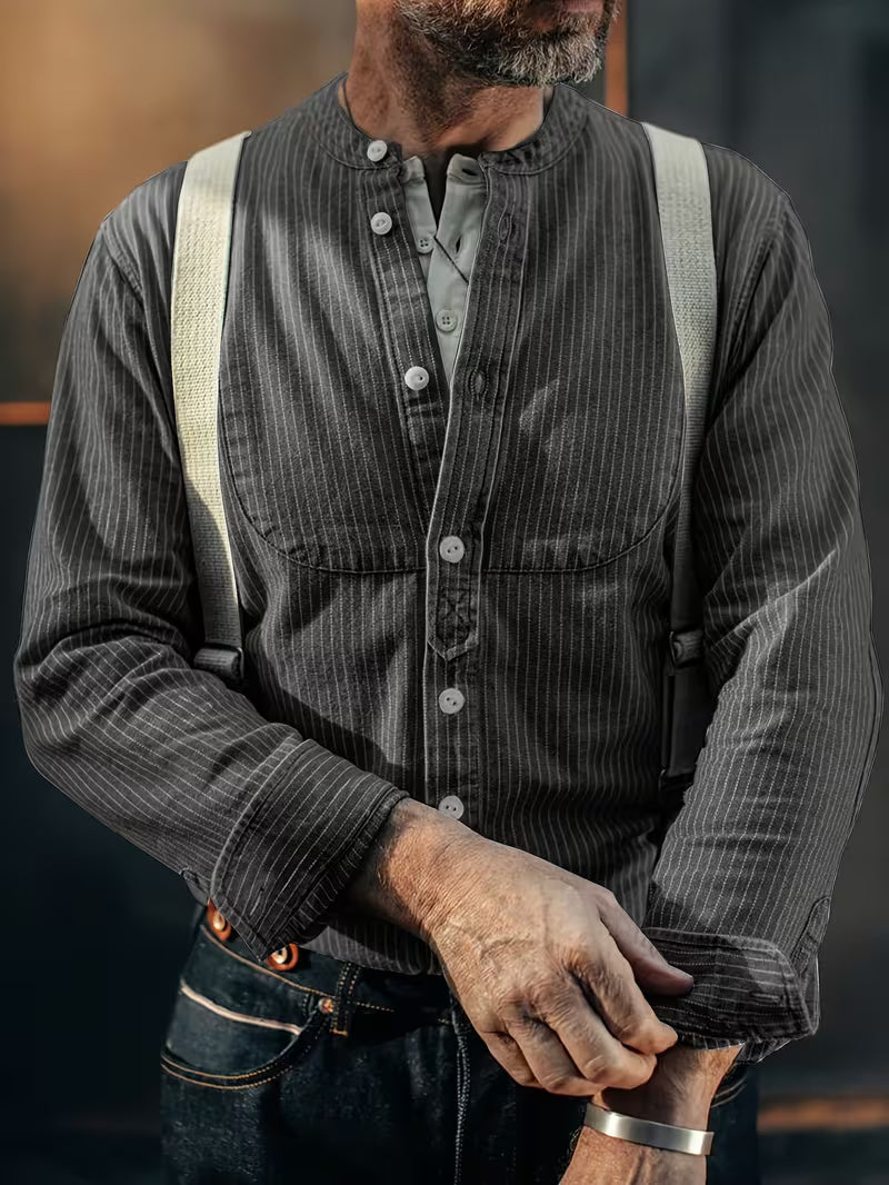 Striped Faux Denim Style Long Sleeve Shirt