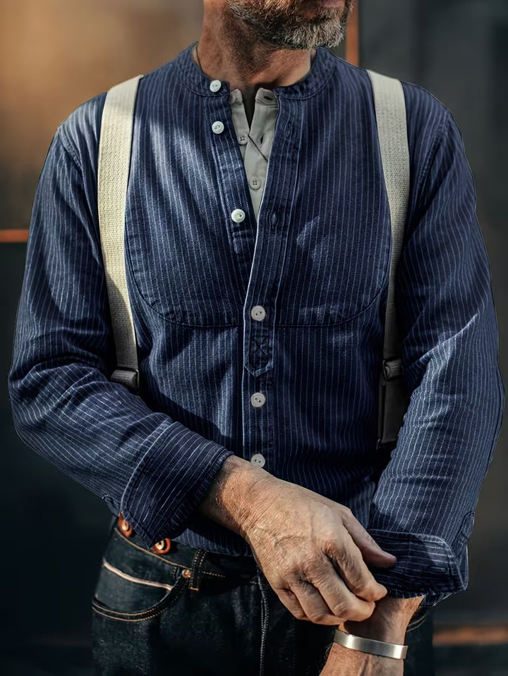 Striped Faux Denim Style Long Sleeve Shirt
