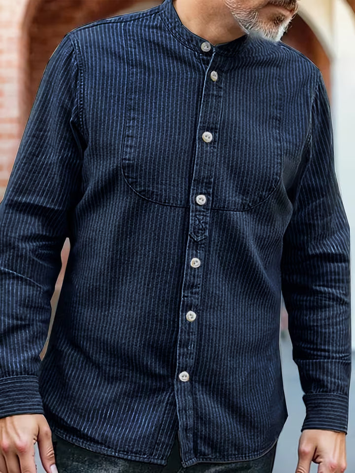 Striped Faux Denim Style Long Sleeve Shirt