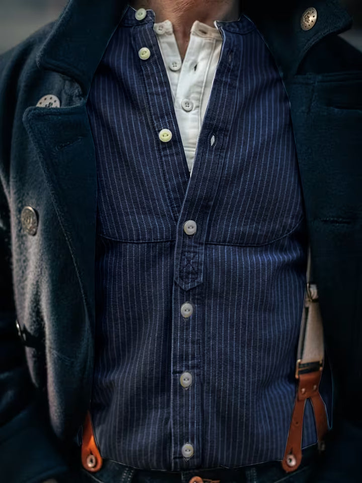 Striped Faux Denim Style Long Sleeve Shirt