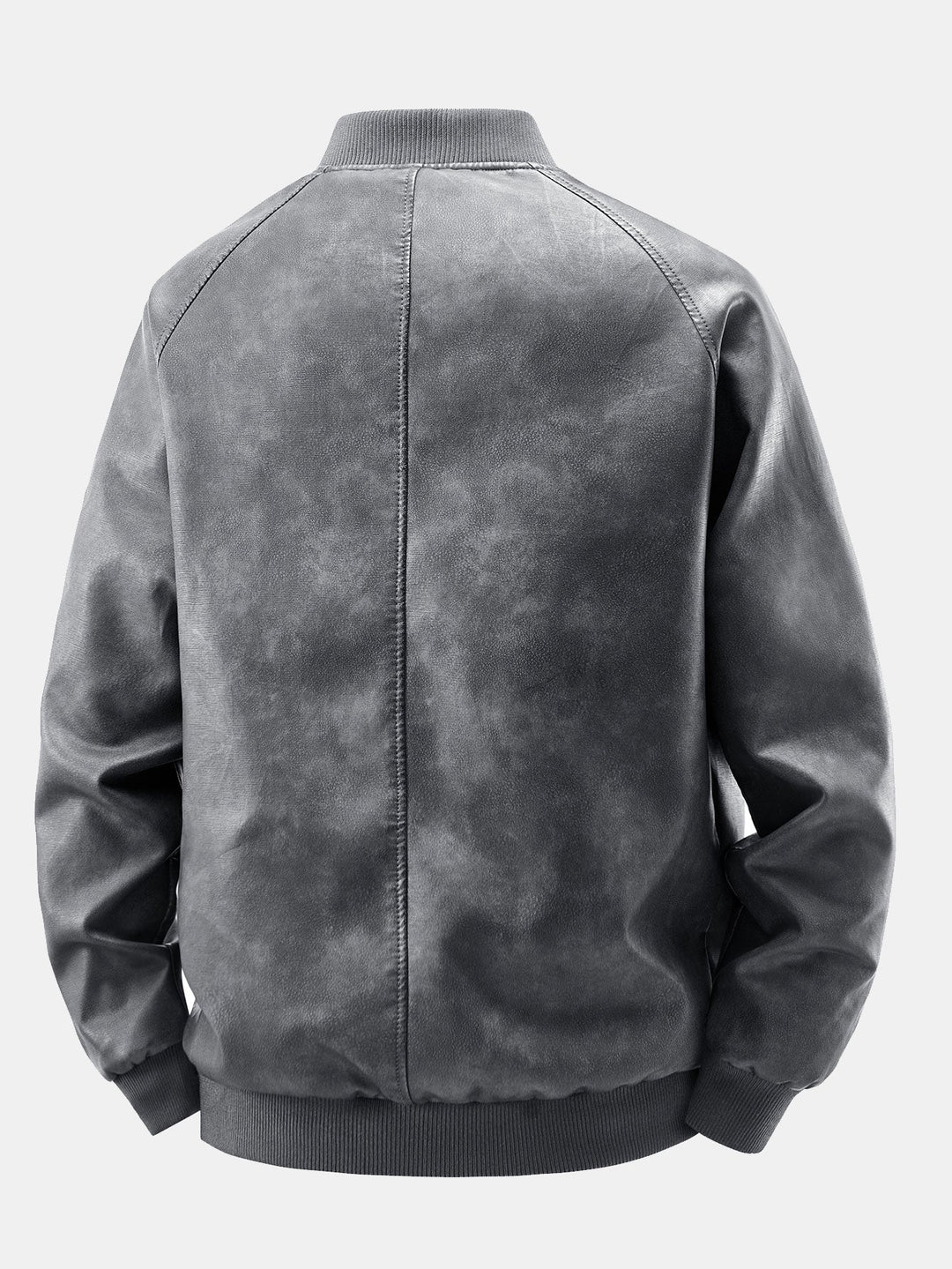 Fleece Lined Washed Distressed Leather Bomber Jacket