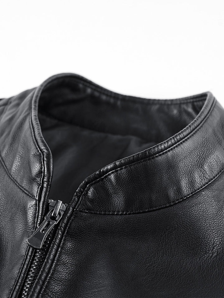PU Leather Stand Collar Jacket