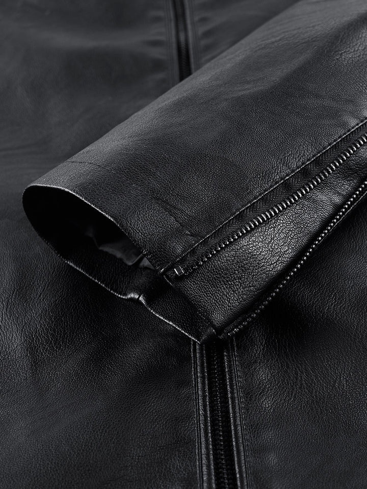PU Leather Stand Collar Jacket